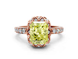 Rose gold Fancy Yellow Radiant  Diamond Solitaire Ring with Shared Prong Pavé Band_54