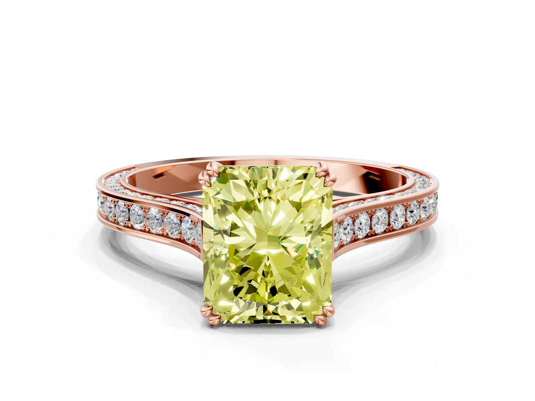 Rose gold Fancy Yellow Radiant  Diamond Solitaire with Pave Band and Six-Prong Setting_20
