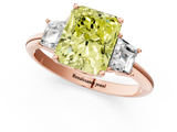 Rose gold Fancy Yellow Radiant  Diamond Three-Stone Ring with Trapezoid Side Stones and Prong Setting_18