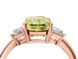 Rose gold Fancy Yellow Radiant  Diamond Three-Stone Ring with Trapezoid Side Stones and Prong Setting_21