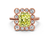Rose gold Fancy Yellow Radiant  Halo Diamond Cluster Engagement Ring with Milgrain Bezel Setting and Solitaire Band_75