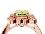 Rose gold Fancy Yellow Radiant  Halo Diamond Cluster Engagement Ring with Milgrain Bezel Setting and Solitaire Band_79