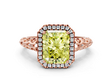 Rose gold Fancy Yellow Radiant  Halo Diamond Engagement Ring with Intricate Filigree Band and Four-Prong Setting_54