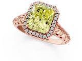 Rose gold Fancy Yellow Radiant  Halo Diamond Engagement Ring with Intricate Filigree Band and Four-Prong Setting_55