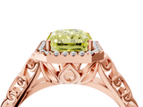 Rose gold Fancy Yellow Radiant  Halo Diamond Engagement Ring with Intricate Filigree Band and Four-Prong Setting_58