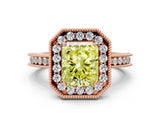 Rose gold Fancy Yellow Radiant  Halo Diamond Engagement Ring with Milgrain Pave Band and Four-Prong Setting_51