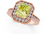 Rose gold Fancy Yellow Radiant  Halo Diamond Engagement Ring with Milgrain Pave Band and Four-Prong Setting_52