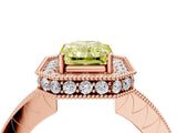 Rose gold Fancy Yellow Radiant  Halo Diamond Engagement Ring with Milgrain Pave Band and Four-Prong Setting_55
