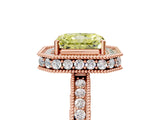 Rose gold Fancy Yellow Radiant  Halo Diamond Engagement Ring with Milgrain Pave Band and Four-Prong Setting_56
