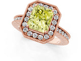 Rose gold Fancy Yellow Radiant  Halo Diamond Engagement Ring with Milgrain Pave Band and Four-Prong Setting_58