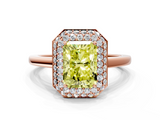 Rose gold Fancy Yellow Radiant  Halo Diamond Engagement Ring with Solitaire Band and Four-Prong Setting_20