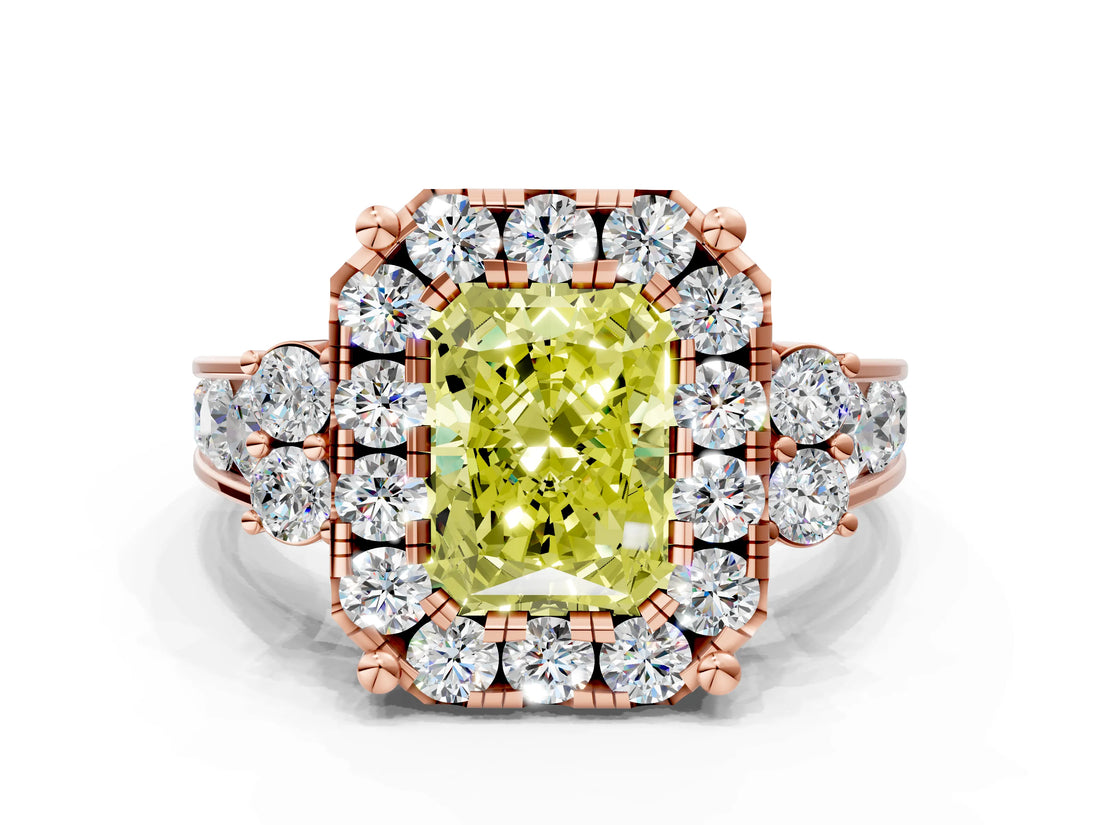 Rose gold Fancy Yellow Radiant  Halo Diamond Engagement Ring with Split Shank and Four-Prong Setting_43