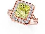 Rose gold Fancy Yellow Radiant  Halo Diamond Engagement Ring with Twisted Band and Four-Prong Setting 3