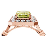 Rose gold Fancy Yellow Radiant  Halo Diamond Engagement Ring with Twisted Band and Four-Prong Setting