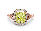 Rose gold Fancy Yellow Radiant  Halo Diamond Engagement Ring with Vintage-Inspired Band and Four-Prong Setting_3