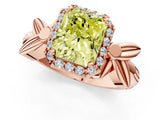 Rose gold Fancy Yellow Radiant  Halo Diamond Floral Band with Four-Prong Setting_56