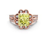 Rose gold Fancy Yellow Radiant  Halo Diamond Floral Split Shank Engagement Ring 1