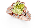 Rose gold Fancy Yellow Radiant  Halo Diamond Floral Split Shank Engagement Ring 2