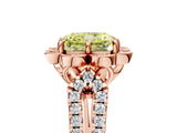 Rose gold Fancy Yellow Radiant  Halo Diamond Floral Split Shank Engagement Ring