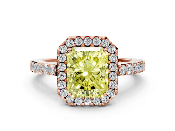 Rose gold Fancy Yellow Radiant  Halo Diamond Pavé Solitaire Ring