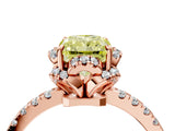 Rose gold Fancy Yellow Radiant  Halo Diamond Pave Band Ring with Four-Prong Setting_19