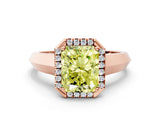 Rose gold Fancy Yellow Radiant  Halo Diamond Ring with Cathedral Band and Four-Prong Setting_49