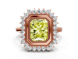 Rose gold Fancy Yellow Radiant  Halo Diamond Ring with Milgrain Edge and Round Prong Setting_26