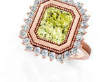 Rose gold Fancy Yellow Radiant  Halo Diamond Ring with Milgrain Edge and Round Prong Setting_27
