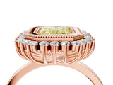 Rose gold Fancy Yellow Radiant  Halo Diamond Ring with Milgrain Edge and Round Prong Setting_30