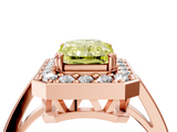 Rose gold Fancy Yellow Radiant  Halo Diamond Ring with Split Shank and Four-Prong Setting_78