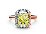 Rose gold Fancy Yellow Radiant  Halo Diamond Solitaire with Pavé Band and Four-Prong Setting_75