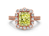 Rose gold Fancy Yellow Radiant  Halo Milgrain Pave Diamond Ring with Four-Prong Setting 1