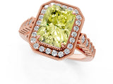 Rose gold Fancy Yellow Radiant  Halo Milgrain Solitaire with Bezel Set Side Stones and Pave Band_33
