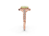 Rose gold Fancy Yellow Radiant  Halo Milgrain Solitaire with Bezel Set Side Stones and Pave Band_34