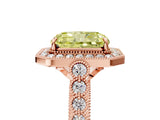 Rose gold Fancy Yellow Radiant  Halo Milgrain Solitaire with Bezel Set Side Stones and Pave Band_37