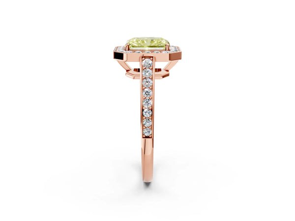 Rose gold Fancy Yellow Radiant  Halo Pavé Diamond Engagement Ring with Bezel Setting