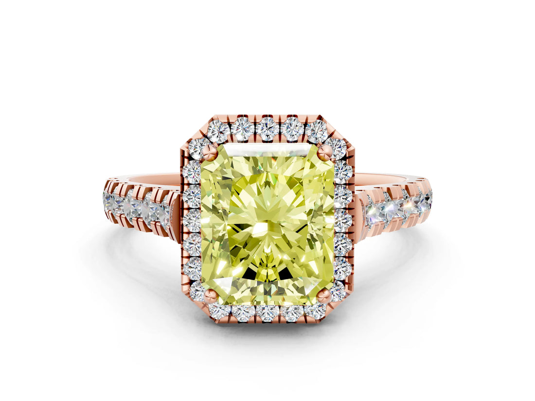 Rose gold Fancy Yellow Radiant  Halo Pavé Diamond Engagement Ring with Four-Prong Setting_27