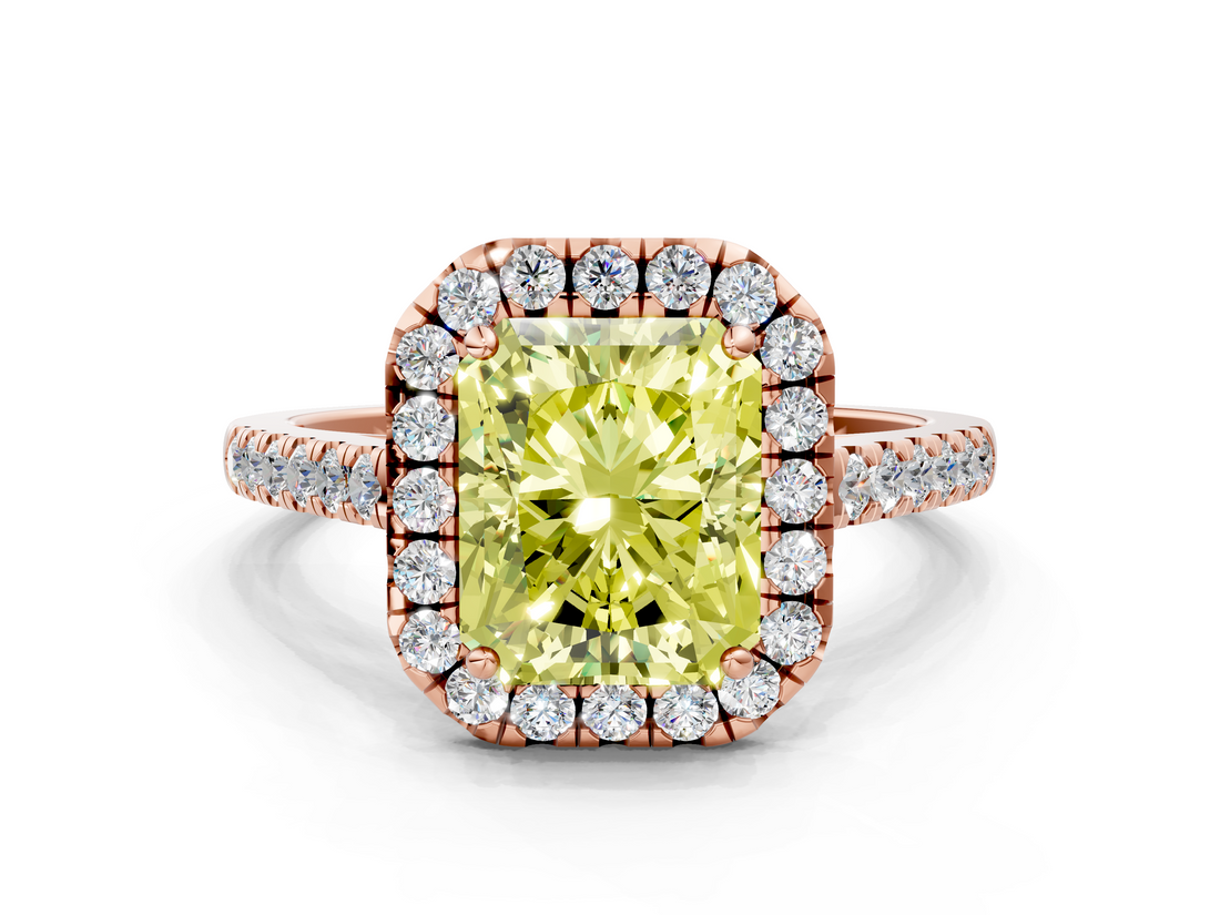 Rose gold Fancy Yellow Radiant  Halo Pavé Diamond Engagement Ring with Four-Prong Setting_3