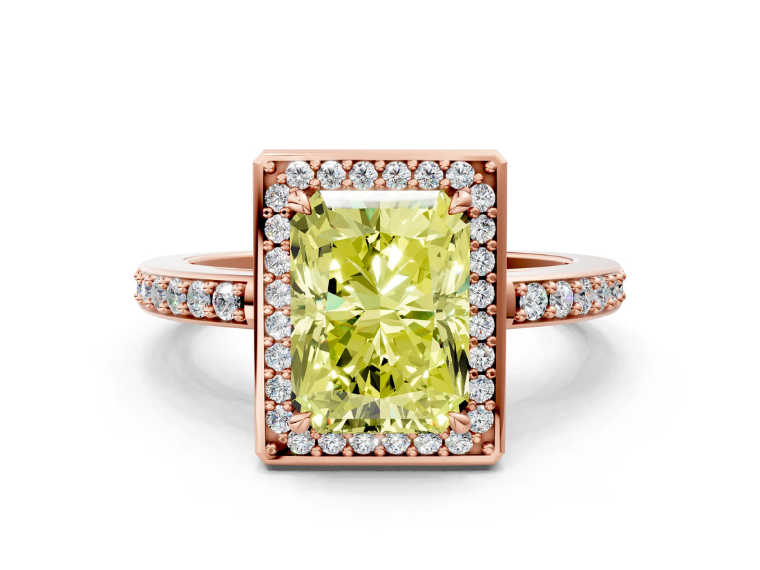 Rose gold Fancy Yellow Radiant  Halo Pave Band Solitaire Ring with Prong Setting_66