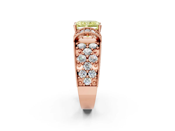Rose gold Fancy Yellow Radiant  Halo Pave Diamond Engagement Ring with Milgrain Detailing