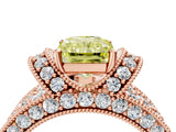 Rose gold Fancy Yellow Radiant  Halo Pave Diamond Engagement Ring with Milgrain Detailing_76