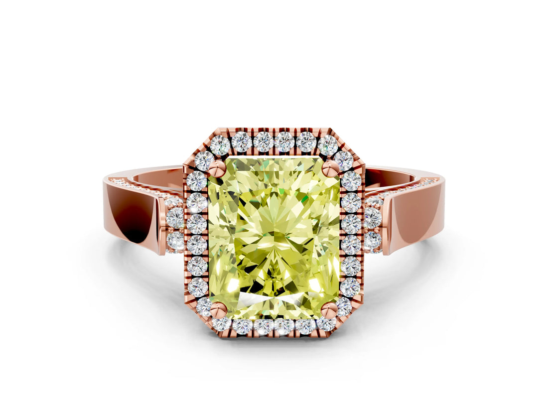 Rose gold Fancy Yellow Radiant  Halo Pave Split Shank Prong Setting Ring_26