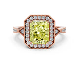 Rose gold Fancy Yellow Radiant  Halo Round Diamond Milgrain Pave Engagement Ring_3