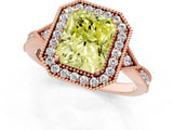 Rose gold Fancy Yellow Radiant  Halo Round Diamond Milgrain Pave Engagement Ring_4