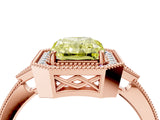 Rose gold Fancy Yellow Radiant  Halo Round Diamond Milgrain Pave Engagement Ring_7