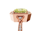 Rose gold Fancy Yellow Radiant  Halo Round Diamond Milgrain Pave Engagement Ring_8