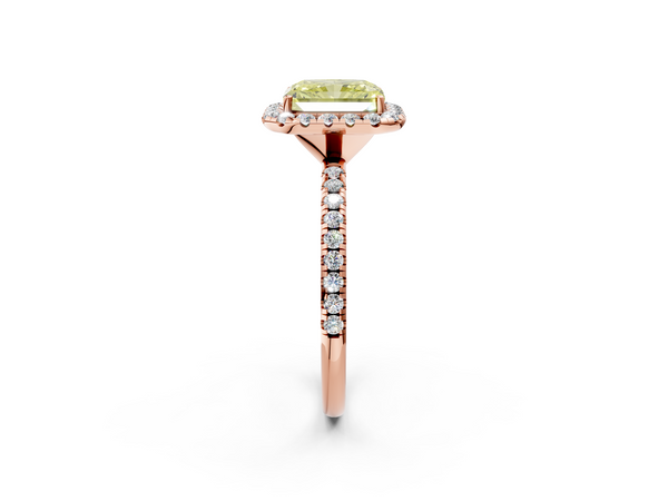 Rose gold Fancy Yellow Radiant  Halo Round Diamond Pavé Band Four-Prong Ring