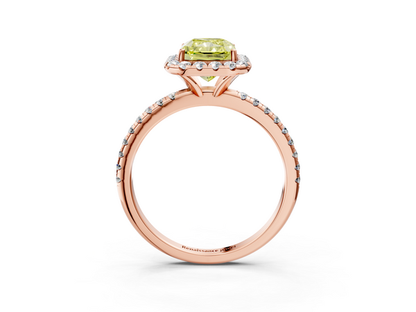 Rose gold Fancy Yellow Radiant  Halo Round Diamond Pavé Band Four-Prong Ring