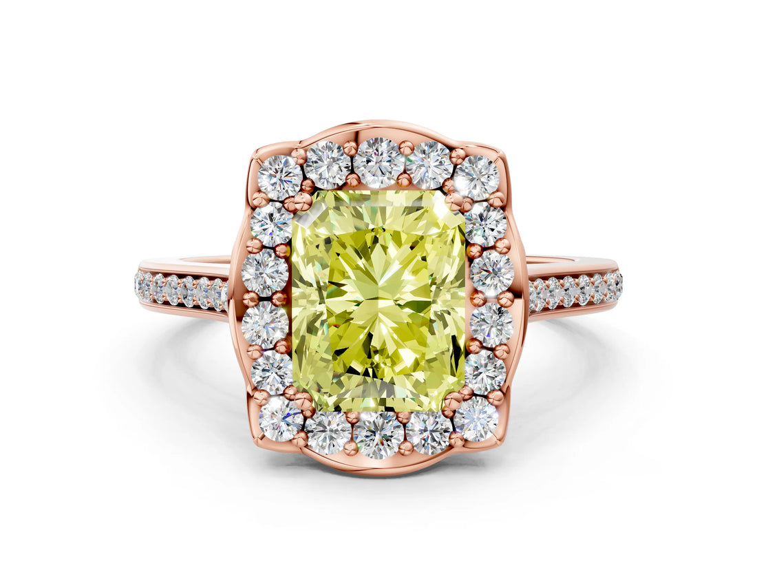 Rose gold Fancy Yellow Radiant  Halo Round Diamond Pave Band with Four-Prong Setting_39