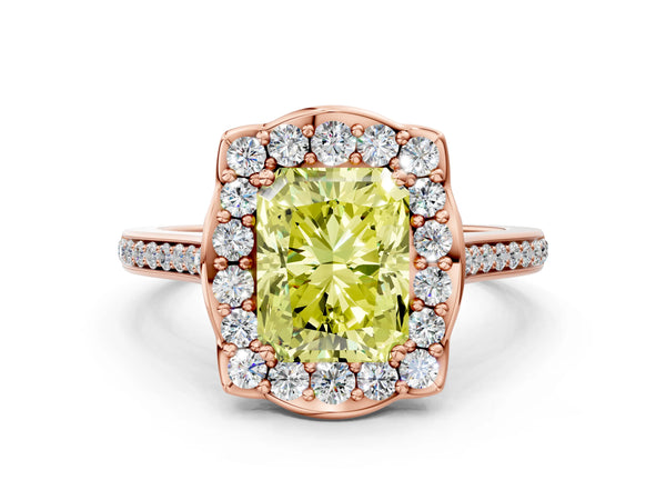 Rose gold Fancy Yellow Radiant  Halo Round Diamond Pave Band with Four-Prong Setting